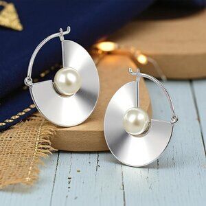 Modern Minimalist Trendy Stainless Steel Earrings With Faux Pearl Accent